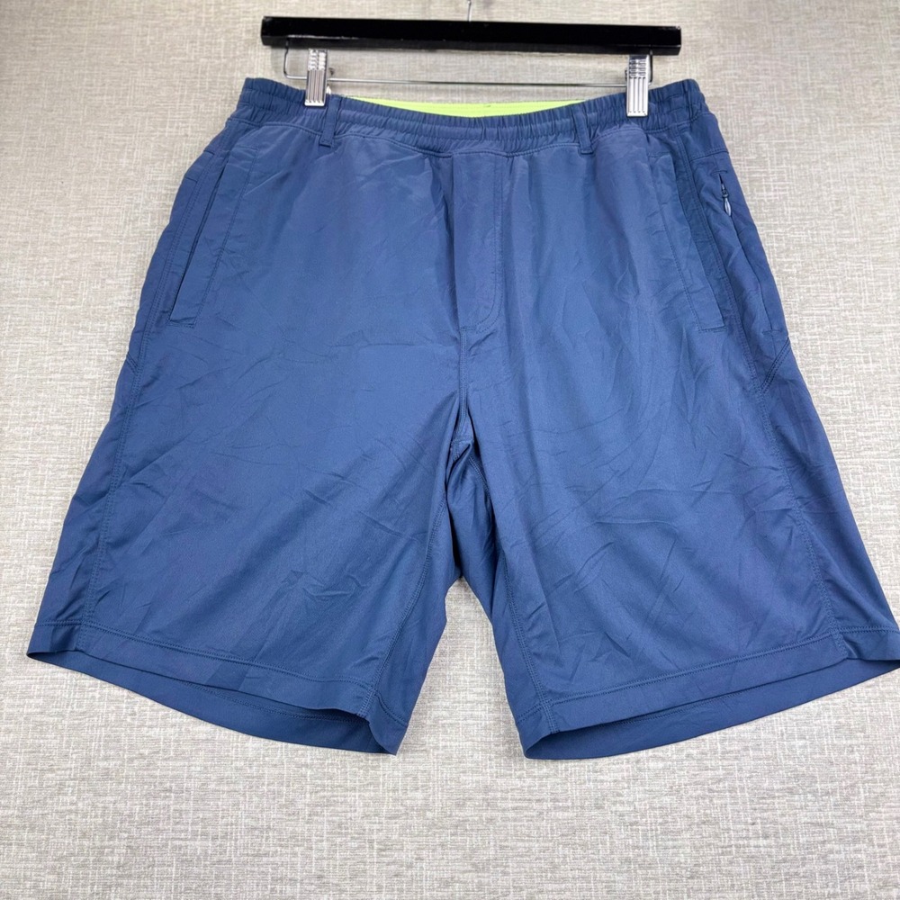 Birddogs Mens Navy Blue Gym Shorts Neon Yellow Liner Size L Long Athletic